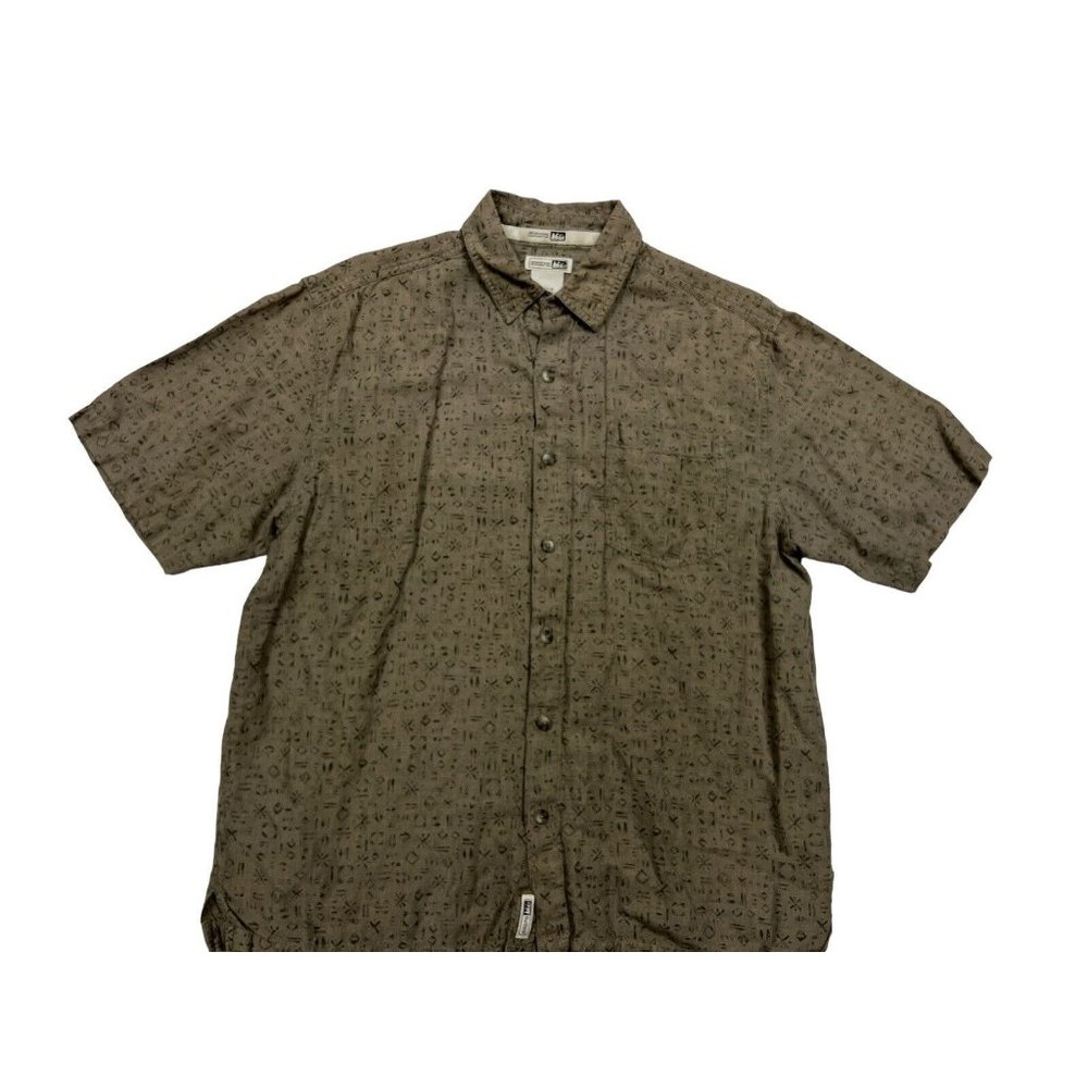 REI Men's Medium LInen Cotton Camp Shirt Short Sleeve Button UP Green